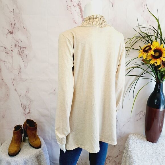 Milano open front ruched ruffle cream cardigan - Picture 4 of 7